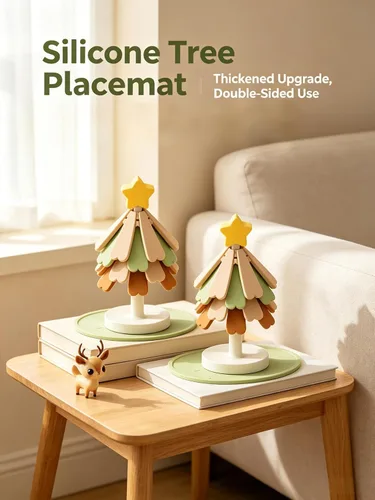 Vista 2 de Juego de 4 salvamanteles plegables para árbol con soporte, almohadillas calientes de silicona