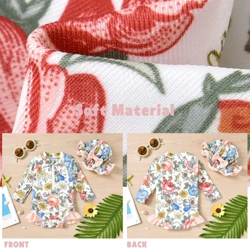 Vista 5 de Aalizzwell Traje de baño de una pieza de manga larga con sombrero para bebé niña