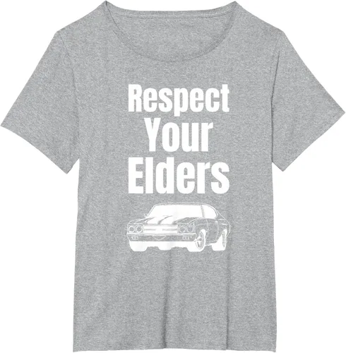 Vista 86 de Divertido regalo de auto para chicos – Respect Your Elders Classic Muscle Car Camiseta, Negro, S