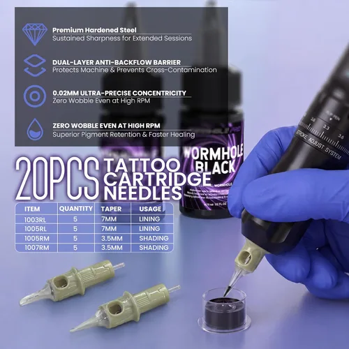 Vista 4 de WORMHOLE PRO AQUILA Kit de pistola de tatuaje inalámbrica 2PCS 1800mAh Negro 3