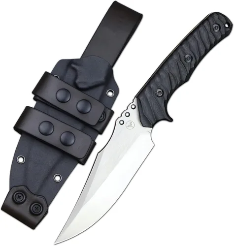 Vista 10 de Cuchillo afilado de hoja fija de 10.2 pulgadas, mango de acero G10, espiga completa, herramienta de caza, cuchillo de bushcraft al aire libre Negro
