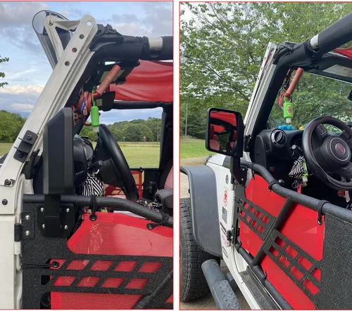 Vista 4 de Espejos laterales para puerta tubular de media puerta, espejos retrovisores laterales para Jeep Wrangler CJ7 YJ TJ JK JL/Gladiator JT/Cherokee XJ