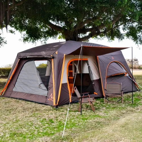 Vista 10 de KTT Extra Large Tent 12-14 Person,Family Cabin Tents,2 Bay-Windows,2 Rooms and 3 Doors 3 Windows with Mesh,Waterproof,Straight Wall,Double Layer,Big