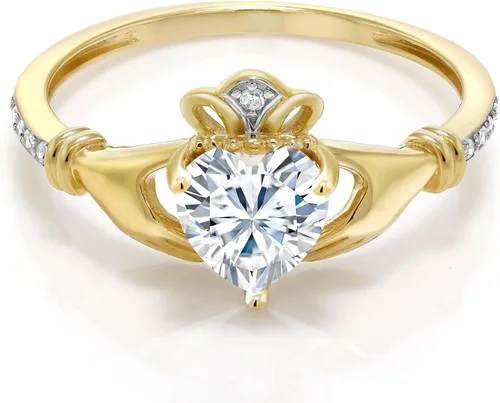 Vista 66 de Gem Stone King Anillo de compromiso claddagh celta irlandés de oro amarillo de 10 quilates con piedra preciosa en forma de corazón de 0.236 in
