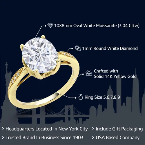 Vista 46 de Gem Stone King Anillo de compromiso de oro amarillo de 14 quilates de 2-3 quilates con piedra preciosa ovalada de 0.394 x 0.315 in y diamantes