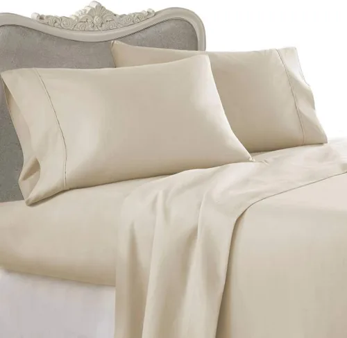 Vista 25 de Juego de sábanas de algodón peinado de 1500 TC para colchón de 38 a 17.7 in de profundidad (tamaño doble) Sábanas para cama (trifa, beige)