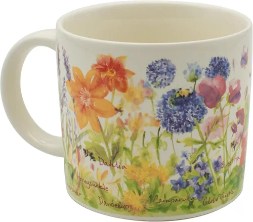 Vista 5 de The Unemployed Philosophers Guild Taza de café Bee Garden, cuenta con hermosas flores de acuarela y abejas zumbantes, viene en una divertida caja