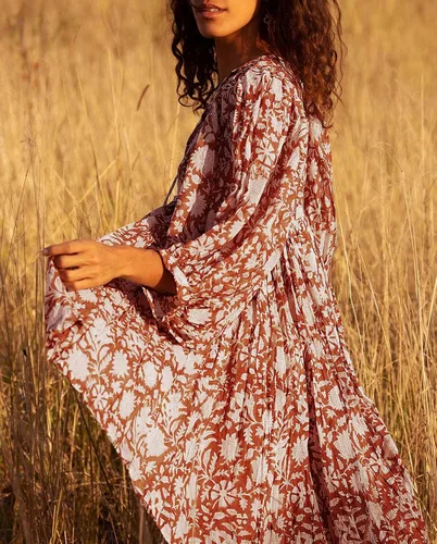 Vista 2 de Vestidos de verano para mujer, estilo casual, bohemio, floral, babydoll con mangas de globo, media apertura, vestido corto de playa