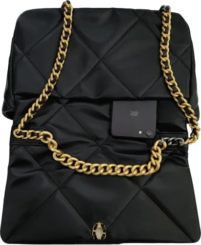 Vista 4 de Bolsos acolchados de lujo para mujer, de cuero, para el hombro, bolso cruzado y monederos, con cadena femenina, bolso de mano (cartera blanca)