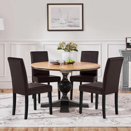 Vista 9 de Yaheetech Juego de 4 sillas de comedor tapizadas para cocina, color marrón Marrón oscuro