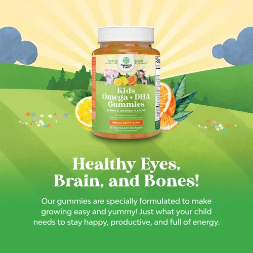 Vista 2 de Gomitas de DHA Omega 3 para Niños - Ácidos Grasos Omega 3 6 9 para el Cerebro, Fortaleza Inmunológica y Visión - DHA Nutricional para Niños para un