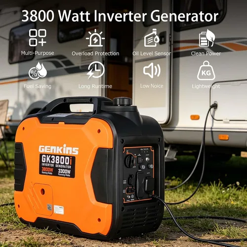 Vista 2 de Genkins Generador portátil de inversor de 3800 vatios ultra silencioso listo para RV, de emergencia, para respaldo en el hogar, recreación, etc. A