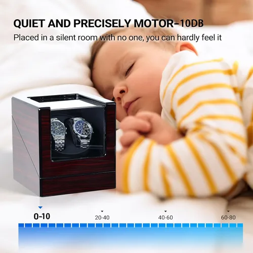 Vista 5 de Mono-gatari Enrollador de reloj doble para relojes automáticos, 5 ajustes de modo de rotación con luz LED, rotor de reloj doble en acabado de piano