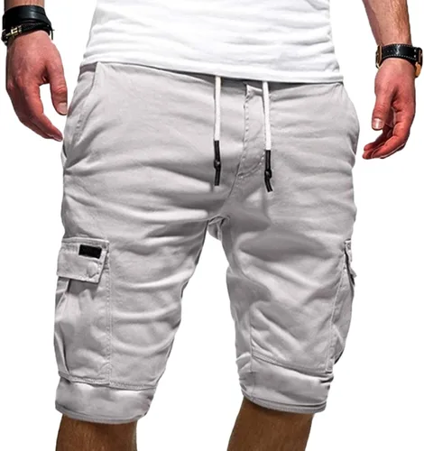 Vista 8 de Maiyifu-GJ Pantalones cortos casuales con cintura elástica para hombre, ajuste relajado, múltiples bolsillos, pantalones cortos cortos ligeros