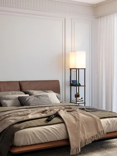 Vista 7 de addlon Lámpara de pie con 2 puertos USB y toma de corriente, lámpara de pie con control remoto para sala de estar con bombilla LED de 3 temperaturas