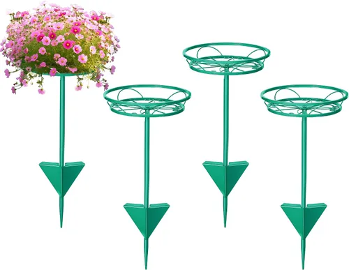 Vista 14 de Tellingyou Paquete de 2 soportes ajustables para macetas para exteriores, soportes de metal para plantas al aire libre, soporte versátil