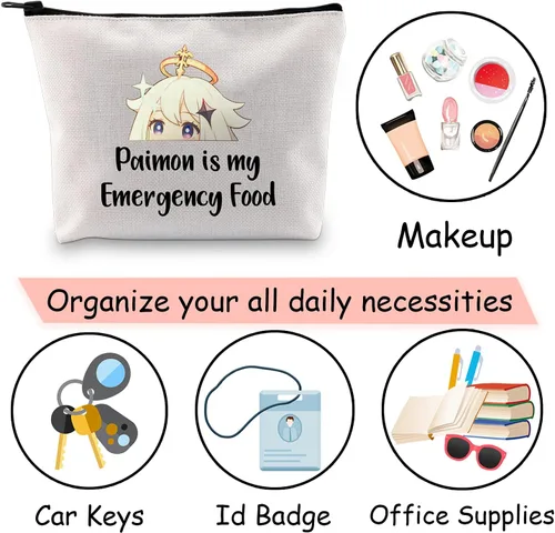 Vista 5 de JXGZSO Bolsa de cosméticos inspirada en el anime Paimon is my Emergency Food Traveller Gift Anime Lover Gift, Paimon, Novedad, Diversión, Inspirado