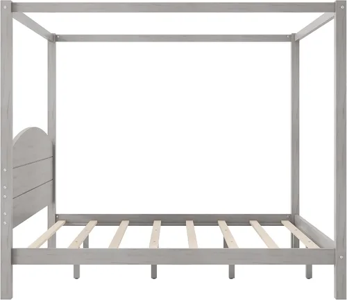 Vista 6 de Linique Cama de plataforma tamaño King con cabecera y patas de soporte, marco de cama King de madera con cuatro pósteres, no requiere somier, gris