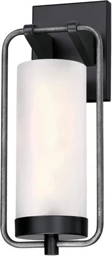 Vista 5 de Westinghouse 6114400 Galtero - Lámpara de pared contemporánea de una sola luz para exteriores, negro mate y acabado de aluminio envejecido, vidrio