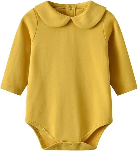 Vista 4 de Auro Mesa Enterizo unisex de algodón de manga larga para bebé recién nacido, cuello Peter Pan sólido, conjunto de overol
