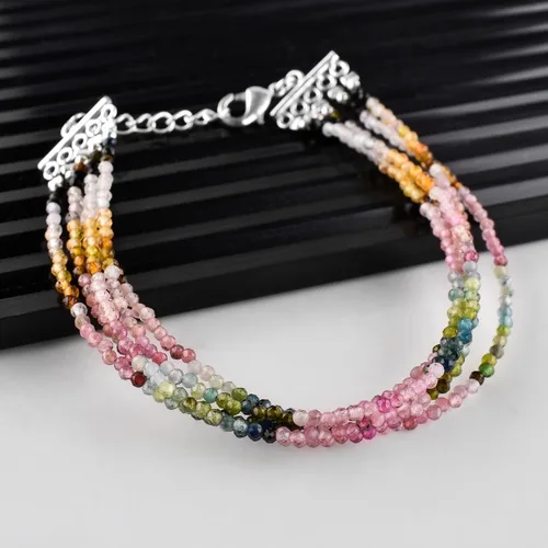 Vista 11 de Pulsera de piedras preciosas naturales, cuentas microfacetadas de 5 hebras, piedra energética, cristales curativos, chapado en plata, ajustable