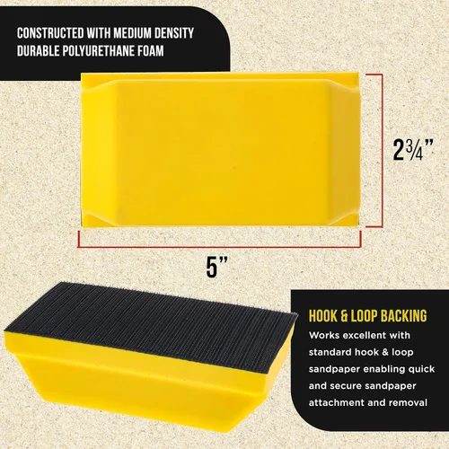 Vista 3 de Dura-Gold Serie Pro Rectangular 5" x 2-3/4" Juego de Almohadillas de Lijado Manual con Respaldo de Gancho y Bucle y Adaptador de Conversión de Papel