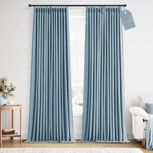 Vista 14 de Nanspring Cortinas plisadas de lino 100% opacas de 96 pulgadas de largo Natural