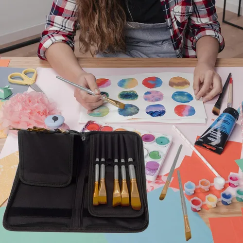 Vista 7 de MyArtscape Pinceles de pintura – Juego de 15 pinceles de arte para acuarela, acrílico, óleo y pintura facial Pinceles de artista de mango corto