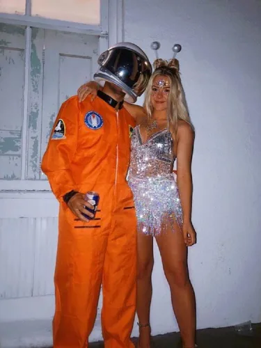 Vista 4 de Diadema de alienígena de Halloween accesorios de disfraz de alienígena con cara y cuerpo con purpurina gruesa temática espacial recuerdos de fiesta