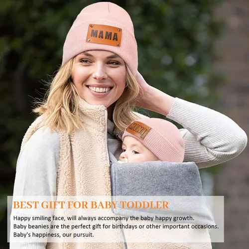 Vista 14 de Gorro para padres e hijos,Madre y bebé hija/hijo gorro de punto cálido de invierno,Gorro suave para niños
