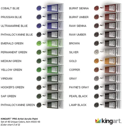 Vista 13 de KINGART PRO Artist Quality - Juego de pintura acrílica de 48 piezas, tubos de 0.74 onzas, juego de 48 colores únicos y altamente pigmentados