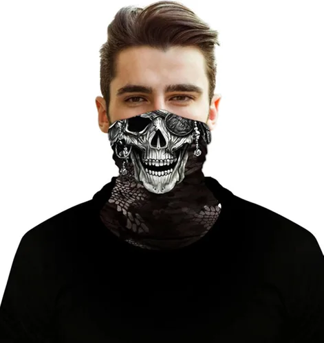 Vista 3 de Máscara facial con polaina para el cuello, bufandas, bandanas Gris (Grey Skull)