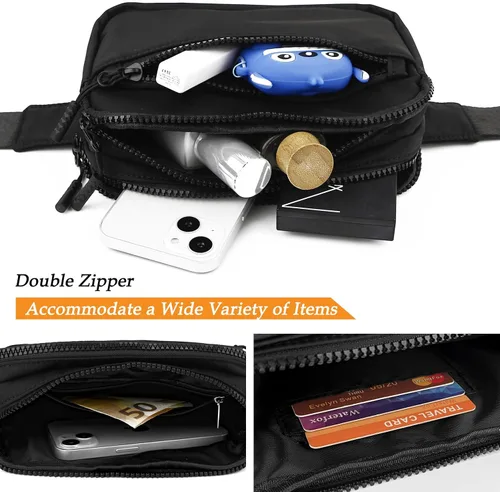 Vista 7 de Cangurera para hombre, bolsa de cinturón de moda para mujer, bolsa cruzada impermeable con 4 bolsillos con cremallera para caminar, correr, viajar