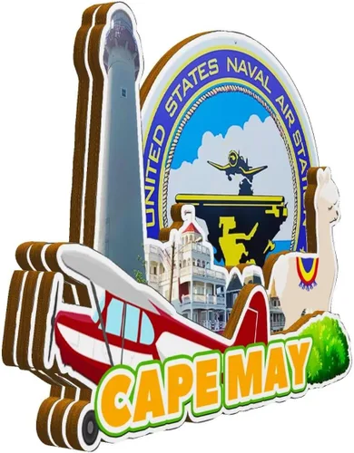 Vista 2 de Cape May New Jersey - Imán de nevera de madera 3D, monumentos de viaje, coleccionables, recuerdos, decoración hecha a mano -2903