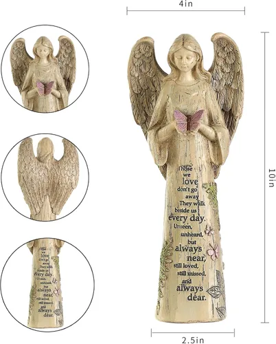 Vista 7 de Estatua de ángel de resina para jardín con mariposa, decoración de patio y césped, escultura impermeable al aire libre, adorno para ángel, regalos