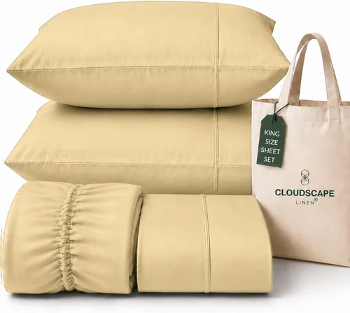 Vista 23 de CLOUDSCAPE LINEN 400TC 100% Egyptian Cotton Luxury Twin Bed Sheets - White