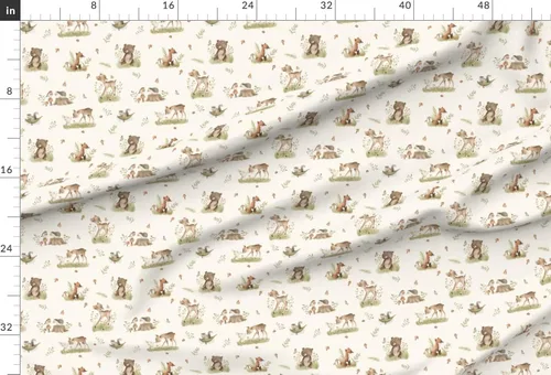Vista 2 de Spoonflower Tela - Woodland Baby Forest Animales Ciervos Oso Fox Neutral Vintage Primavera Impreso en Tela de Gasa Cuarto Grasa - Costura Ropa