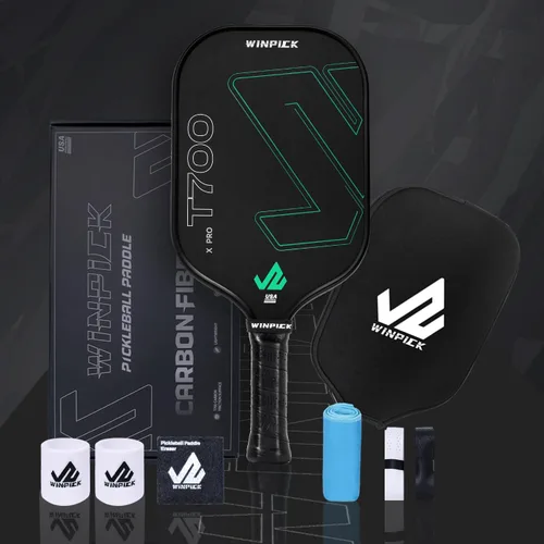Vista 7 de Paleta de pickleball T700 de fibra de carbono cruda, raqueta de pickleball termoformada con núcleo de panal de polipropileno de 0.63 pulgadas