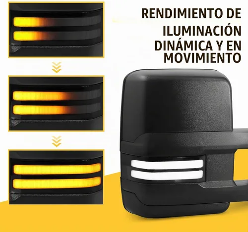 Vista 2 de Espejos de remolque Switchback para Tundra 2007-2021, Sequoia 2008-2017 con luz de estado dual, señal de giro, vidrio eléctrico calentado, luz