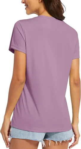 Vista 2 de MAGCOMSEN Women's T Shirts V-Neck Short Sleeve UPF 50+ Sun Protection Performance Quick Dry Workout Athletic Shirts Tee Tops