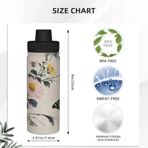 Vista 4 de Flying Butterfly Insulated Stainless Steel Kettle Print Funny Water Bottle Insulated Ideal for Sports and Travel