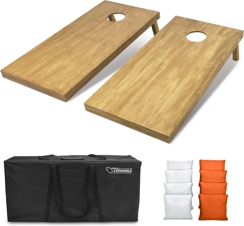 Vista 56 de GoSports 4 ft x 2 ft Regulation Size Wooden Cornhole Boards Set with Light Brown Finish - Includes Carrying Case and Bean Bags Negro- gris