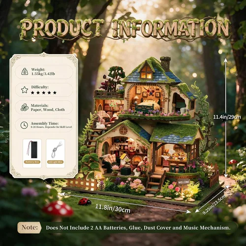 Vista 5 de CRIOLPO Kit de casa de muñecas en miniatura con luces LED para adultos y Aventuras en el bosque