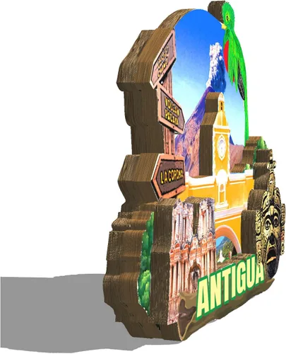 Vista 2 de Imán de madera para nevera de Guatemala Antigua Monumentos 3D de Viaje Coleccionables Recuerdos Decoración Hecho a Mano 2