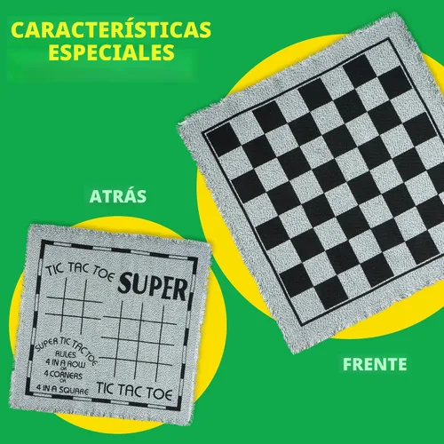 Vista 5 de Damas gigantes vintage 3 en 1, tres en raya, con tapete reversible, 24 fichas, juego de mesa familiar, juego de césped, recuerdo de fiesta
