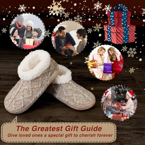 Vista 7 de Pantuflas de sherpa para mujer, botines cálidos y acogedores para interiores, calcetines suaves y peludos para casa, parte inferior antideslizante