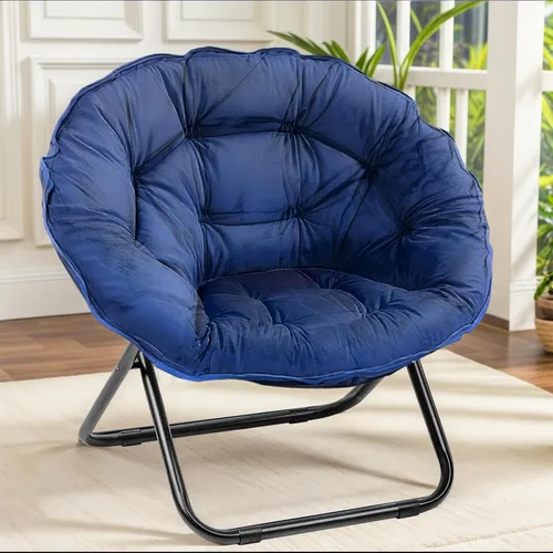 Vista 11 de Grezone Silla plegable con platillo, silla de luna perezosa de gran tamaño con marco de metal, cómodas sillas de dormitorio para dormitorio, sala