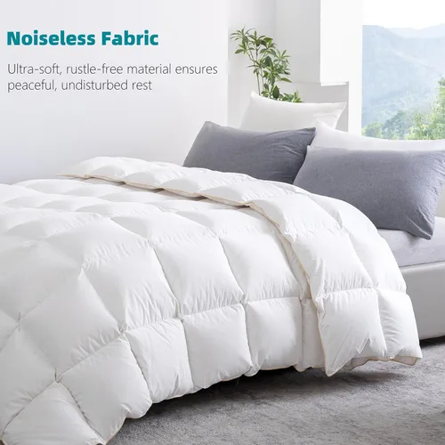 Vista 5 de KAKABELL Edredón de fibra de plumas de ganso tamaño California King, relleno de edredón blanco, silencioso, ultra suave y acogedor, diseño de caja