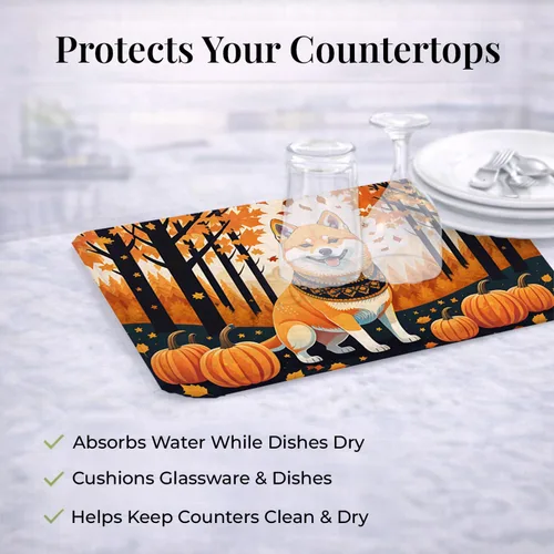 Vista 7 de Caroline's Treasures DAC1072DDM Shiba Inu - Tapete de secado de platos absorbente para encimera de cocina, tapete escurridor de platos
