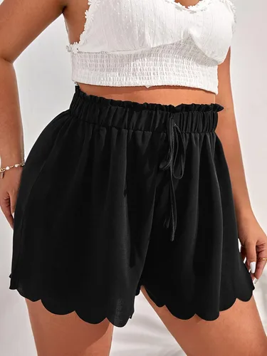 Vista 4 de MakeMeChic Pantalones cortos de pierna ancha con cintura elástica y ribete festoneado para mujer